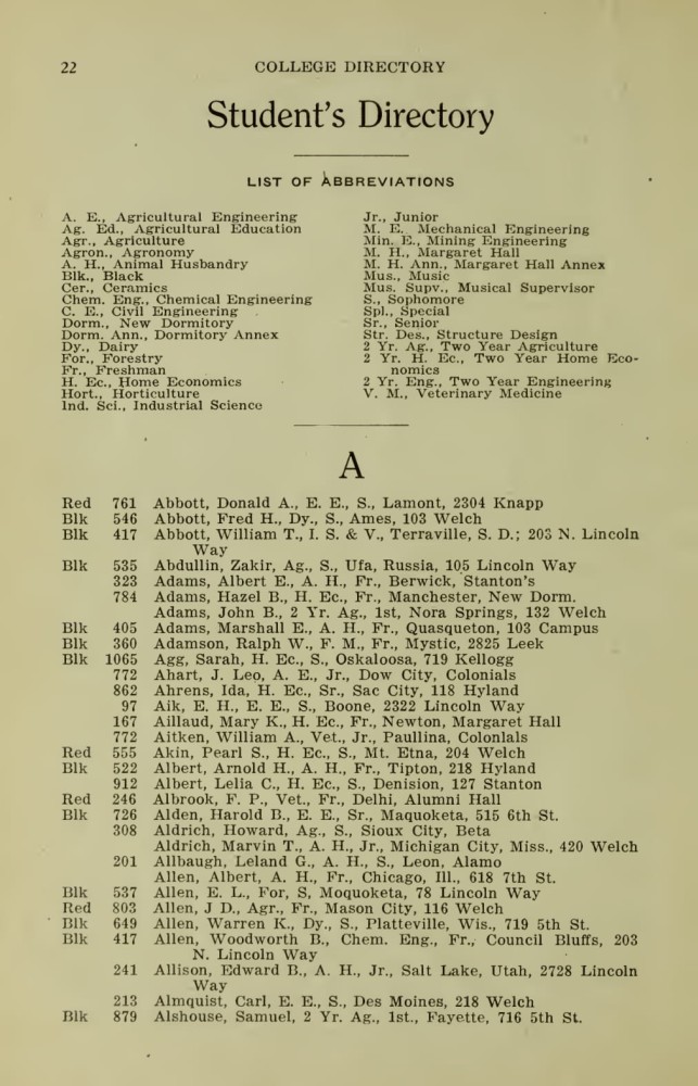 Iowa State College October 1915 Directory image 22