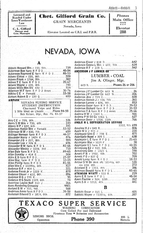Nevada, Iowa 1948 Phone Directory image 05