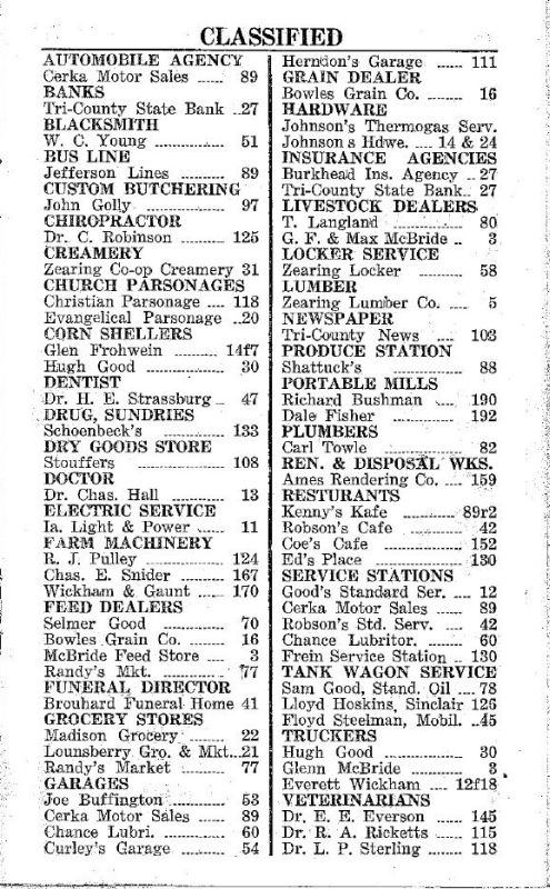 Zearing, Iowa 1953 Phone Directory image 08