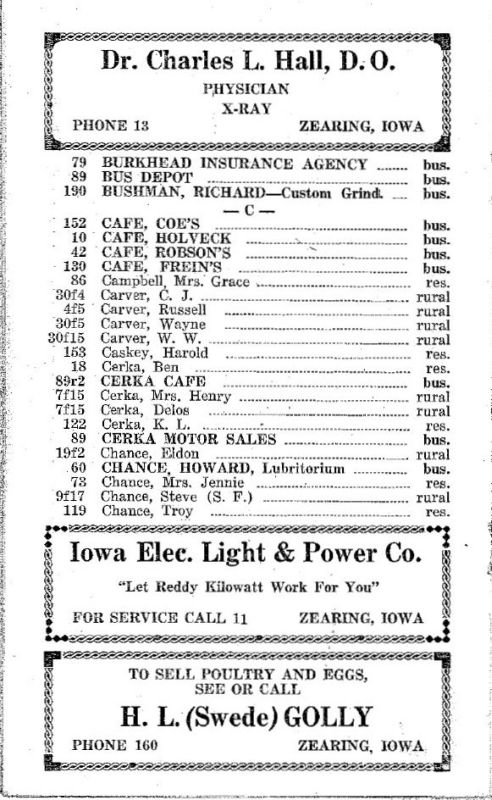 Zearing, Iowa 1953 Phone Directory image 11