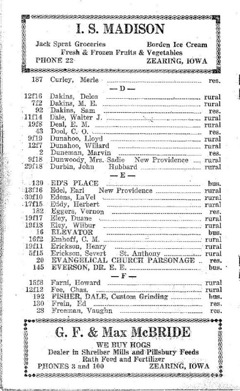 Zearing, Iowa 1953 Phone Directory image 13