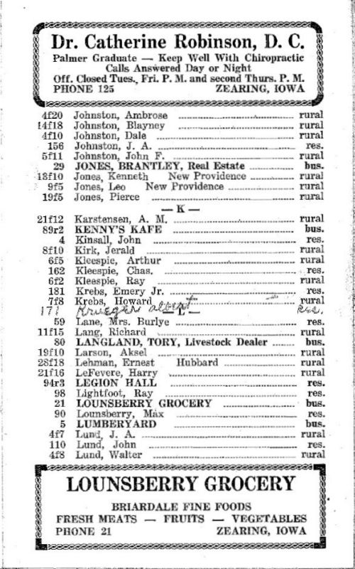 Zearing, Iowa 1953 Phone Directory image 16