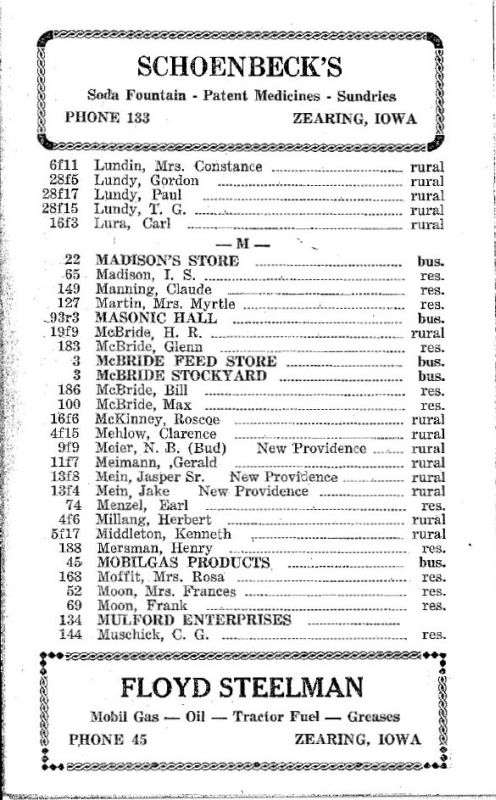Zearing, Iowa 1953 Phone Directory image 17