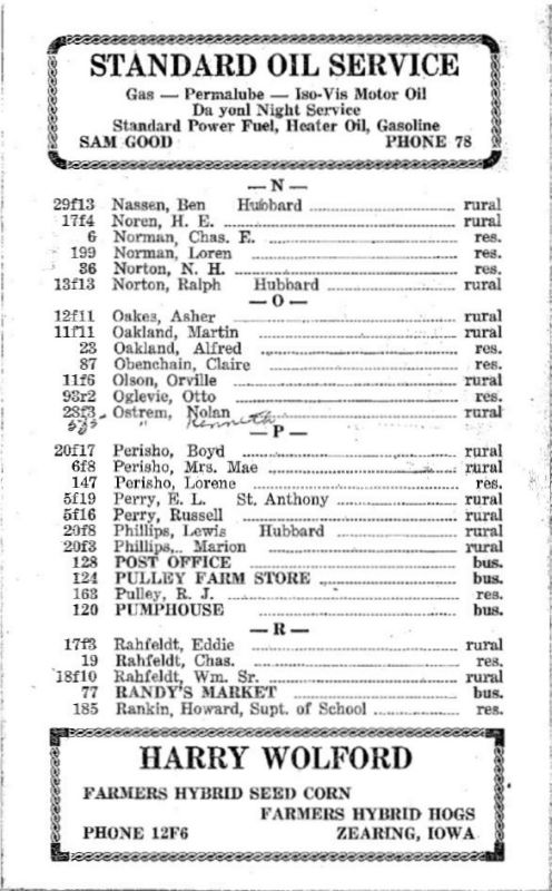 Zearing, Iowa 1953 Phone Directory image 18