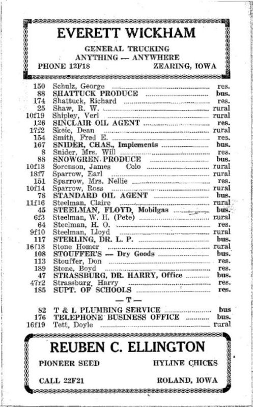 Zearing, Iowa 1953 Phone Directory image 20