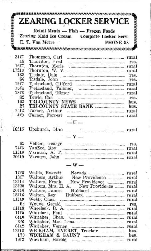 Zearing, Iowa 1953 Phone Directory image 21