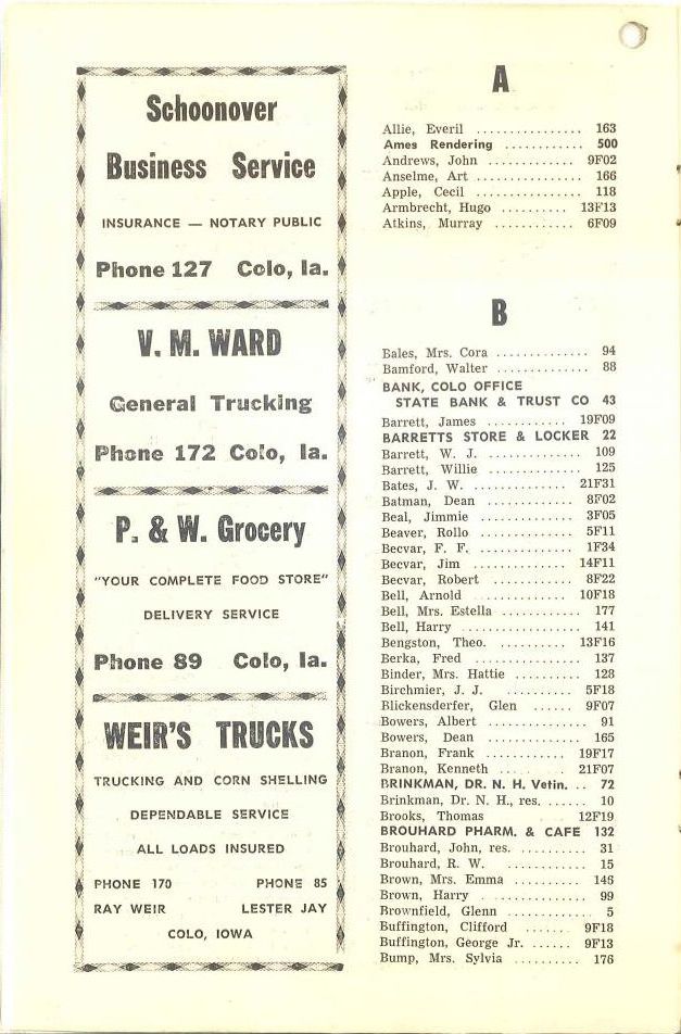 Colo Telephone Company 1956 Directory image 04