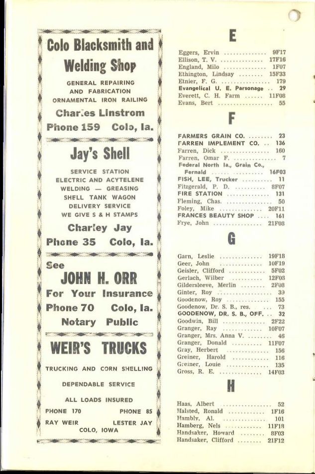 Colo Telephone Company 1956 Directory image 06