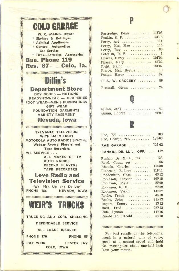 Colo Telephone Company 1956 Directory image 10