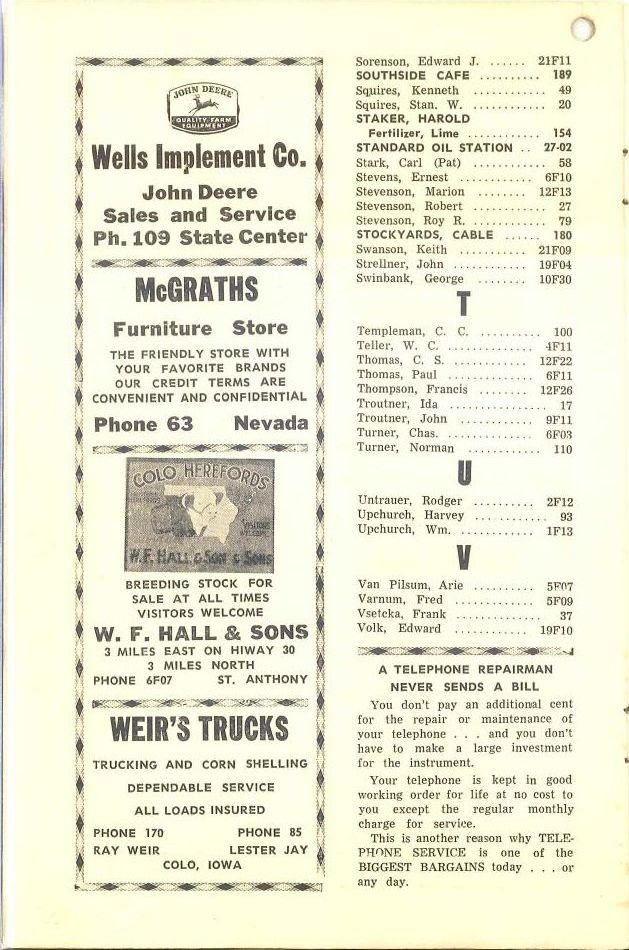 Colo Telephone Company 1956 Directory image 12