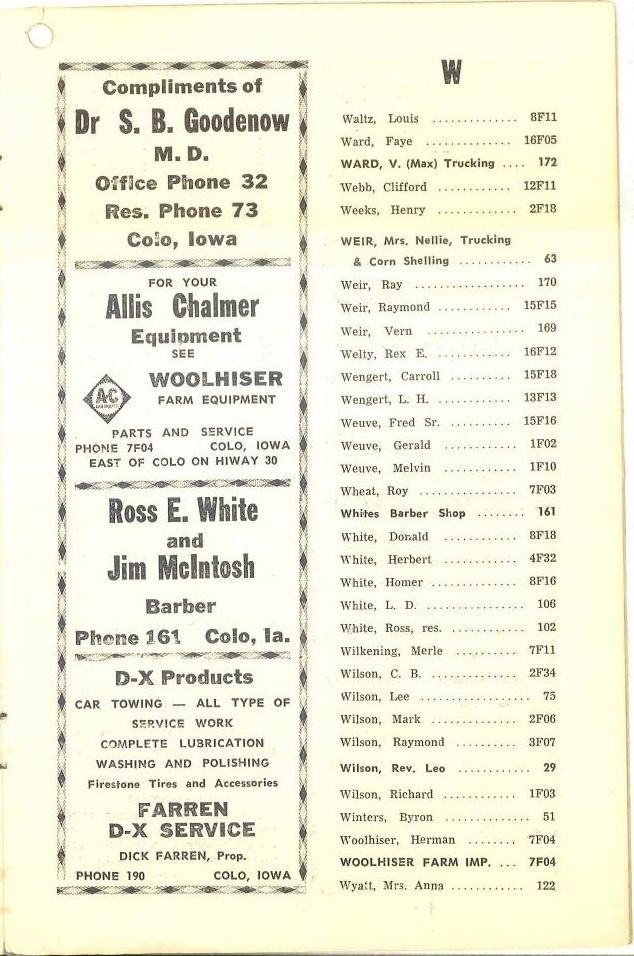 Colo Telephone Company 1956 Directory image 13